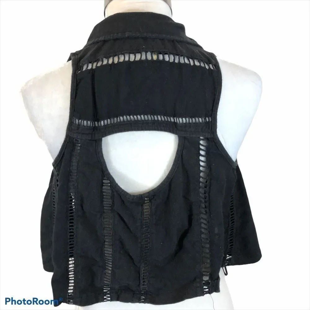Free People Black Dandy Cut Out Crop Top‎ Size XS